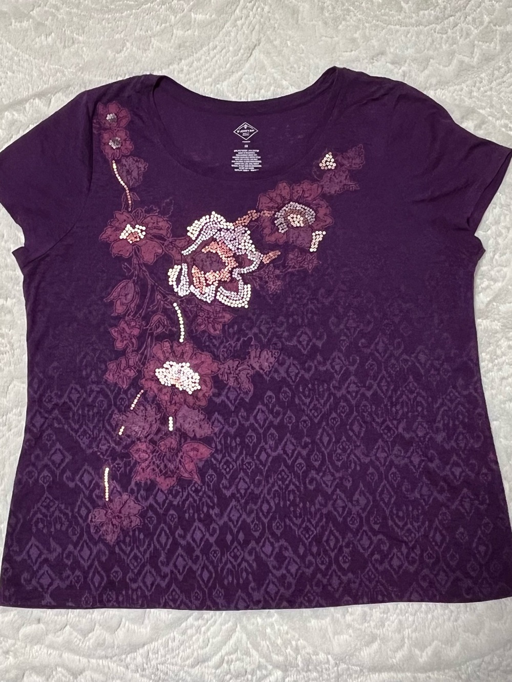 St. John's Bay Purple Floral Sequin Short Sleeve Tee Size 1X
